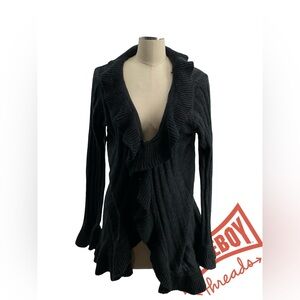 Doma Elegant Black Ruffle Cardigan